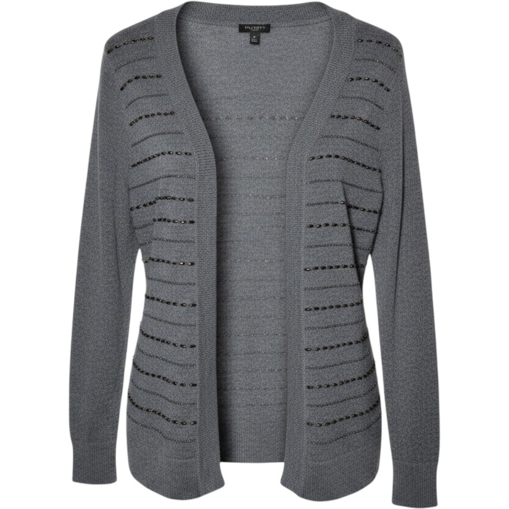 TALBOTS Soft Stretch Lambswool Blend Beaded Sweater Top Size Petite Gray